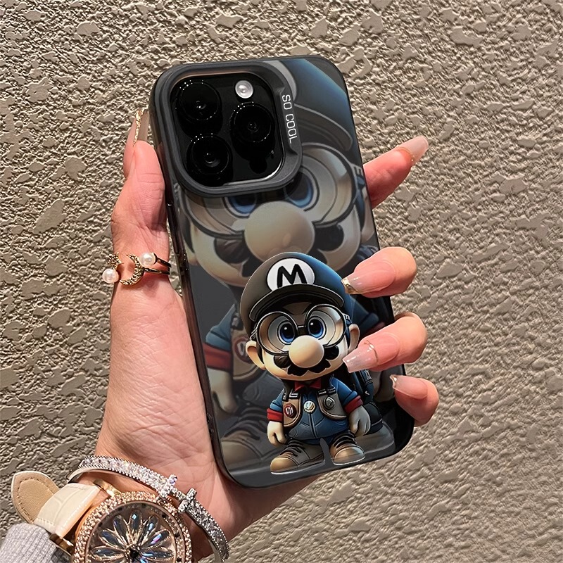 Trendy Brand Mario Phone Case for Apple 16 Pro, New High-End Feel, iPhone 15 Pro Max Protective Cover, Couple 16 Plus Anti-Drop Shell, 13 European and American Style, 12 Trendy Men's New Product