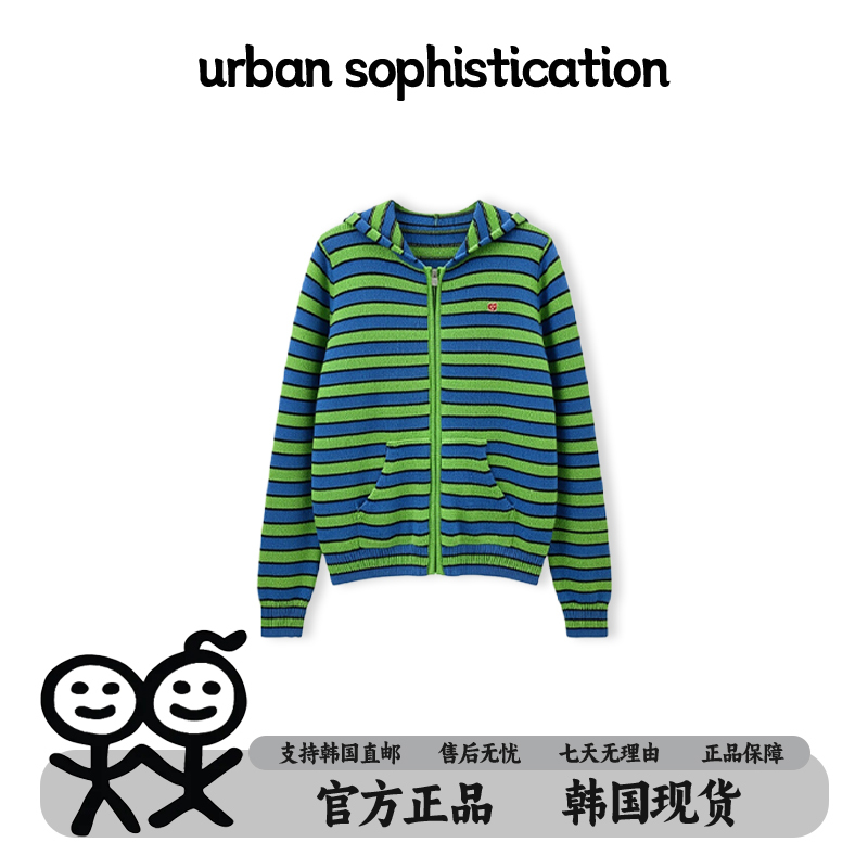 Urban Sophistication Stickman Striped Logo Hooded Knitted Cardigan Loose and Versatile Jacket for Women Urban Sophistication Stickman Striped Logo Hooded Knitted Cardigan Loose and Versatile Jacket for Women