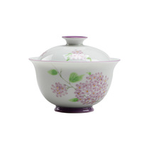 (Suning Self) Pure hand riscer underglaze Purple Vines flower cover bowl Thin Tire White Ferfer