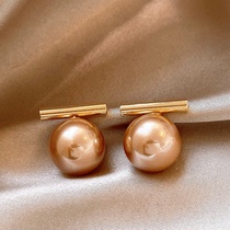(Suning self-operated) Platinum Vanli silver needle pearl one-shaped niche fashion earrings champagne color 2858
