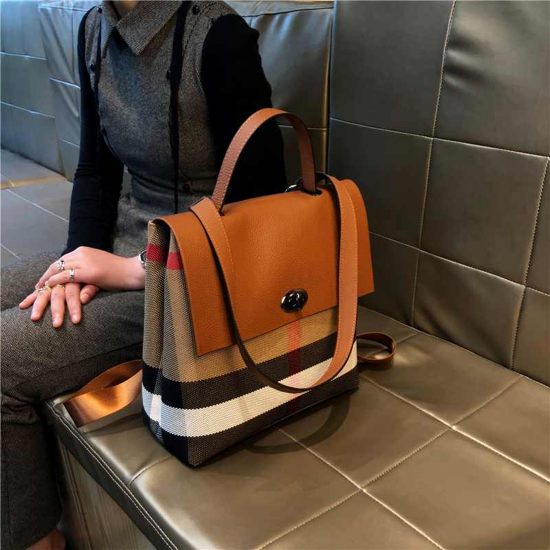 Hong Kong Brand Classic Plaid Backpack Handbag 2026 New Versatile Shoulder Bag Briefcase Trendy Crossbody Bag