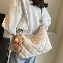 Korean style large-capacity womens bag high-end armpit bag 2023 new diamond canvas tote bag casual crossbody bag