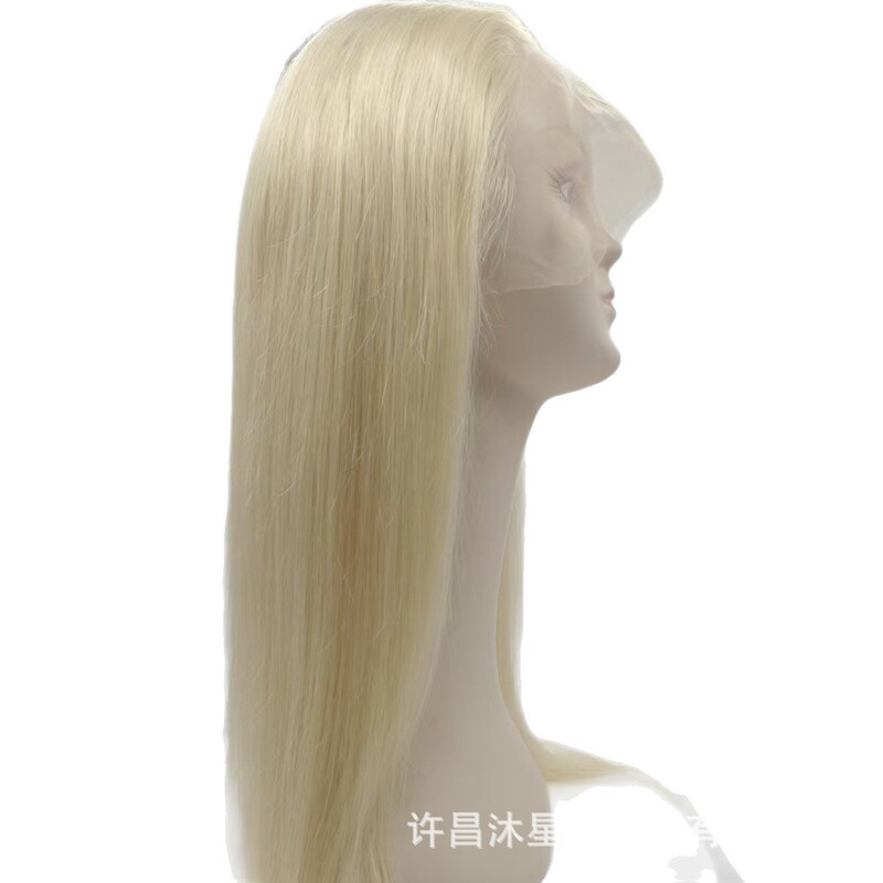 Xuchang Real Human Hair Wig, Golden 613 Color, 13X4 Lace Front Long Straight Hair Full Wig, Can Be Bleached and Dyed, Can Be Parted at Will