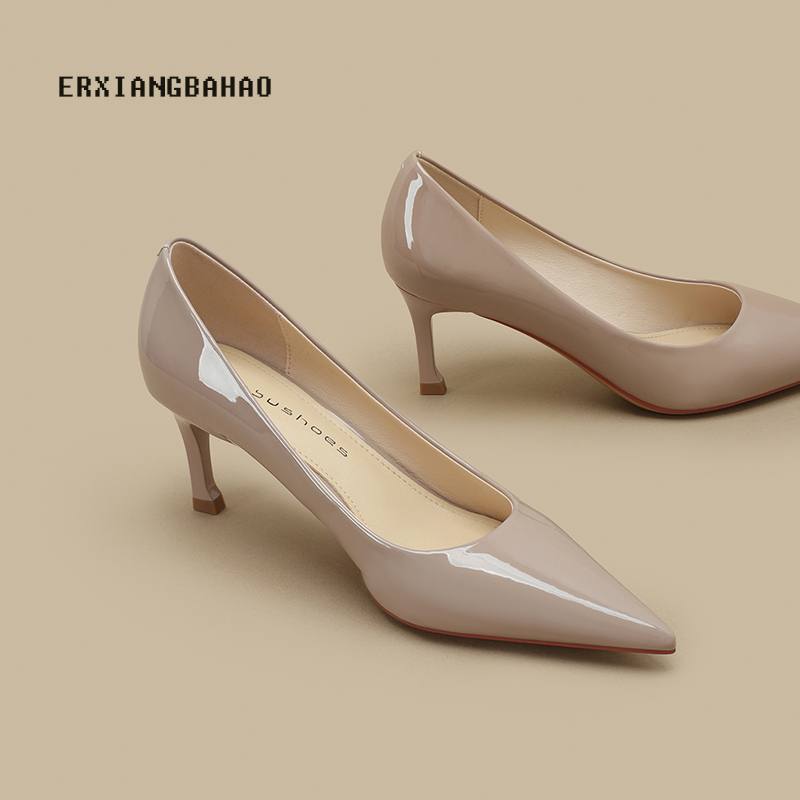 Genuine Leather Nude Patent Leather High-Heeled Shoes for Women, New Style, Sexy Stiletto Heels, Elegant Low Heels, High-End Feel, Small Size Single Shoes 313233