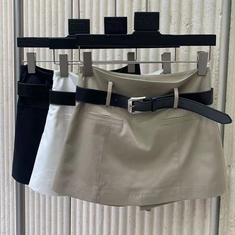 European Station 2026 Spring/Summer New Style Simple Versatile Front Pocket Faux Two-Piece with Belt Short Skirt Culottes for Women European Goods European Station 2026 Spring/Summer New Style Simple Versatile Front Pocket Faux Two-Piece with Belt Short Skirt Culottes for Women European Goods