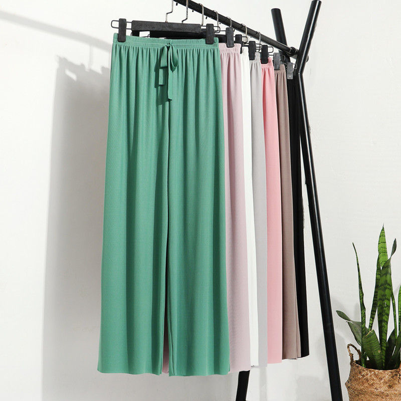 Modal Wide-Leg Pants for Women, Summer Thin Ice Silk Casual Pants, High-Waisted, Drapey, Versatile Straight-Leg Long Pants, Home Sleep Pants Modal Wide-Leg Pants for Women, Summer Thin Ice Silk Casual Pants, High-Waisted, Drapey, Versatile Straight-Leg Long Pants, Home Sleep Pants