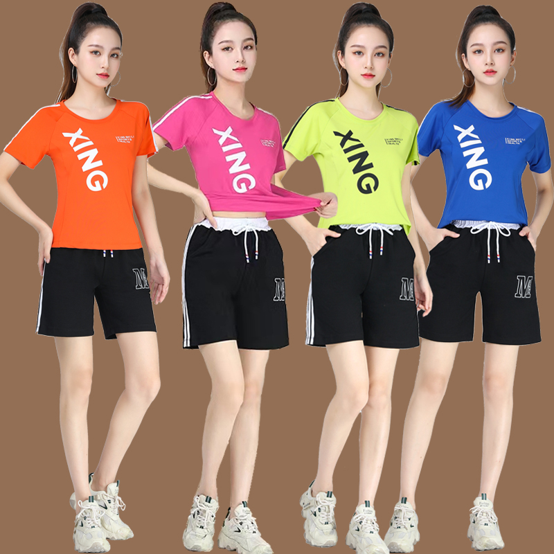 Square dance outfit new summer short sleeve suit Walking Dancing sports Fashion Dancing Fitness and Shorts Women-Taobao