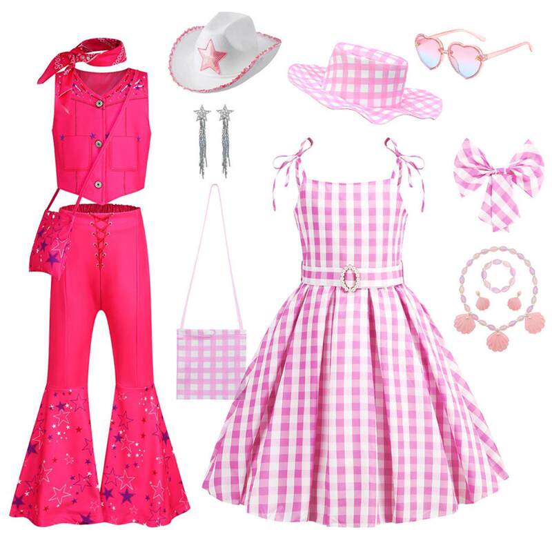 European and American Cosplay Barbie Movie Barbie Rose Red Two-Piece Set Barbie Suspender Plaid Dress