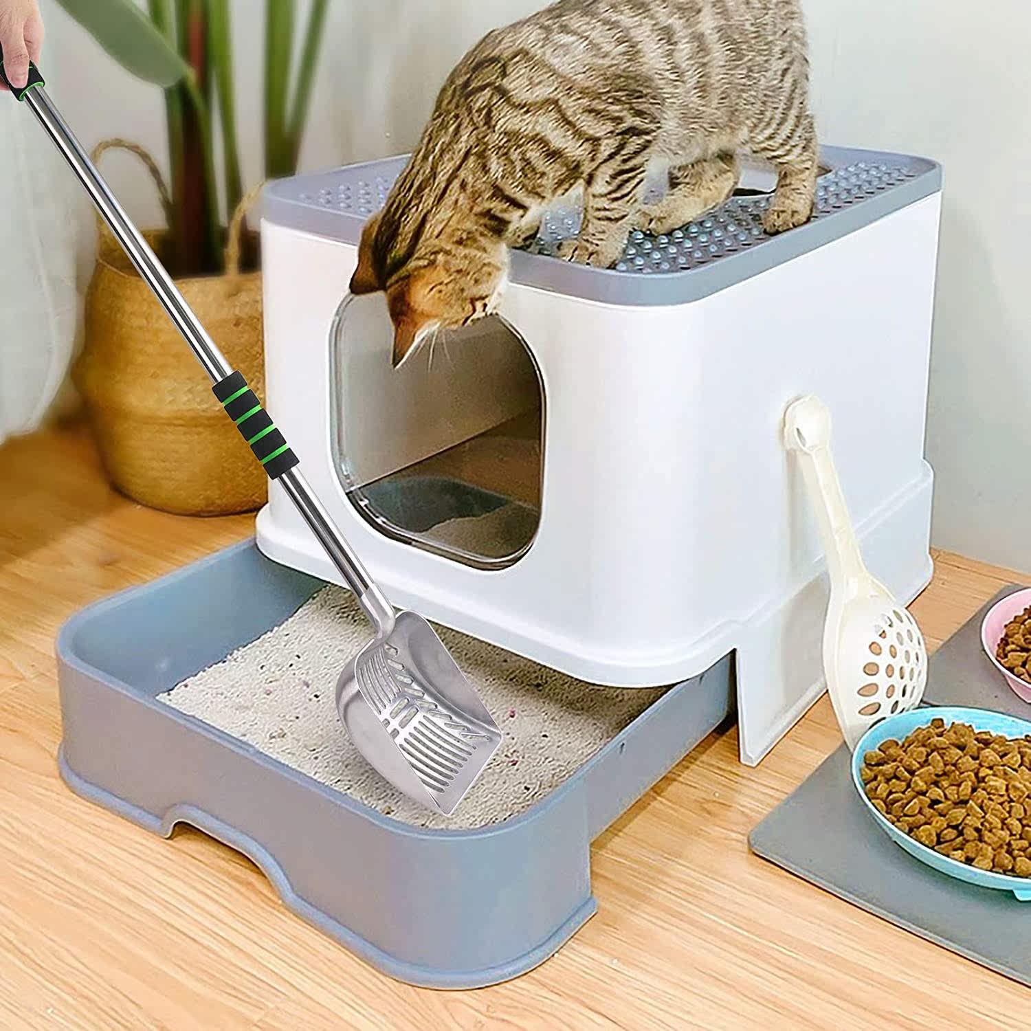 Cat Sand Shovel Large length shank telescopic stainless steel bentonite with spade cat shit Divine Instrumental Pet Cleaning Supplies ten Closet Pan-Taobao
