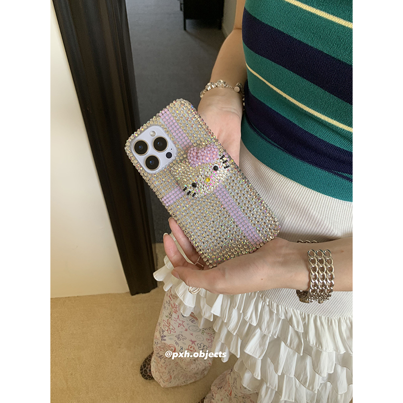 Pxh.Objs Sparkling Kt Adorable Cute Cat Healing Korean ins Style Niche Female Blogger Suitable for Iphone16Promax/15/14 Apple Phone Case Protective Cover