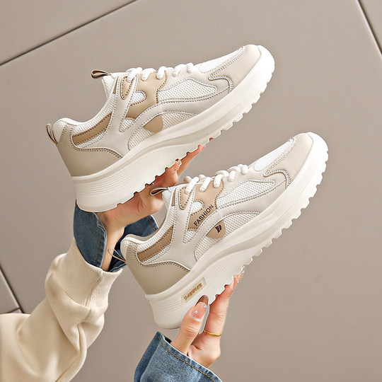 2025 Nuevas zapatillas para correr de primavera y otoño con absorción de impactos para mujeres con zapatillas de deporte con sensación de mierda, suela suave y liviana, zapatos para papá antideslizantes ultraligeros