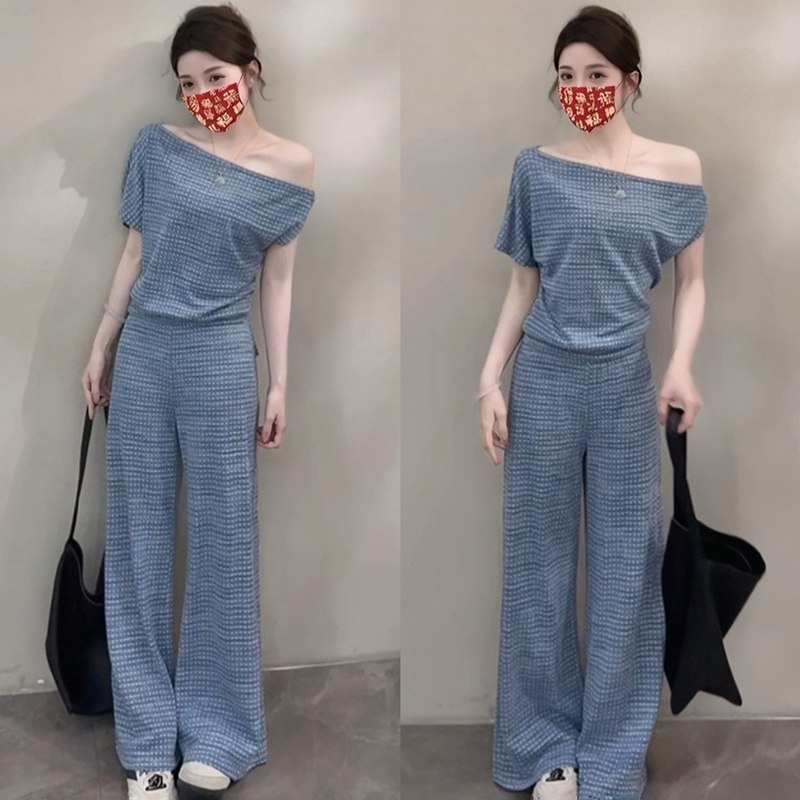 2026 Summer Outfit: a Complete Set for Petite Women, Korean Style, Fashionable and Elegant, Off-Shoulder Short-Sleeve T-Shirt and Wide-Leg Pants Two-Piece Set 2026 Summer Outfit: a Complete Set for Petite Women, Korean Style, Fashionable and Elegant, Off-Shoulder Short-Sleeve T-Shirt and Wide-Leg Pants Two-Piece Set