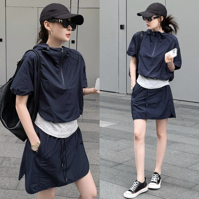 Very Nice-Looking Summer Two-Piece Set, Korean Workwear Style, Fashionable, Sporty, Casual, Fake Two-Piece Top and Skirt Set Very Nice-Looking Summer Two-Piece Set, Korean Workwear Style, Fashionable, Sporty, Casual, Fake Two-Piece Top and Skirt Set