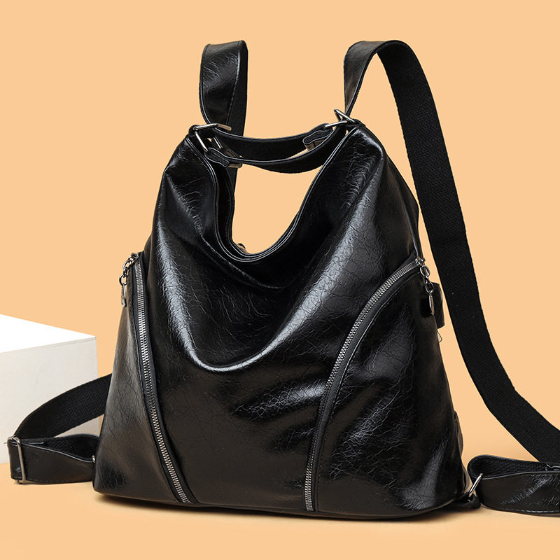 Capacious retro leather phone bag with zipper, backpack