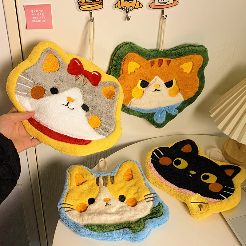 Cute Cat Hand Towel for Kidsren's Home Kitchen and Bathroom Cartoon Hand and Foot Towel Quick-Drying Absorbent Towel for Girls