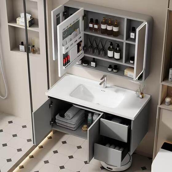 Space Aluminum Honeycomb Bathroom Cabinet Set with Integrated Ceramic Basin, Washbasin, Toilet Washbasin Cabinet, Drawer, and Vanity