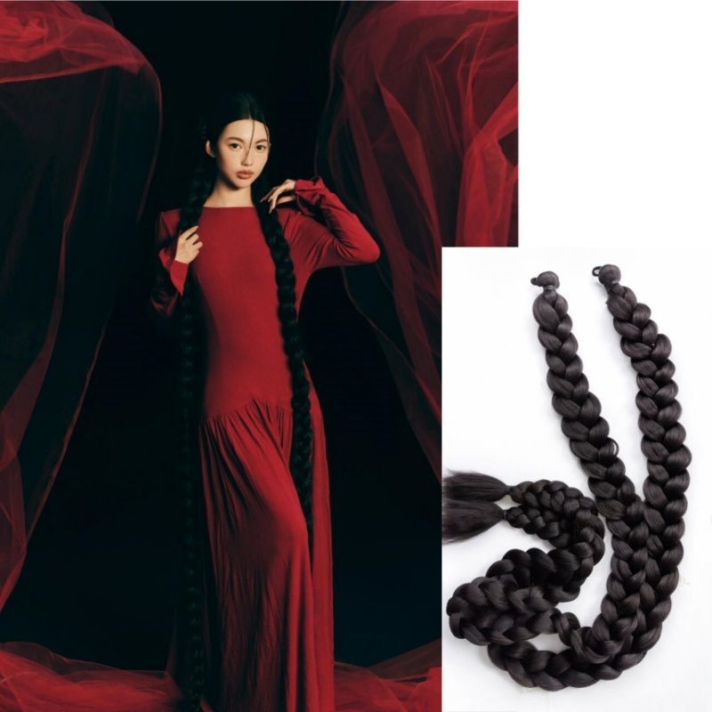 Extra-Long Braided Ponytail Wig for Models, Matte Finish, Popular in Photo Studios, a Must-Have for Attracting Followers