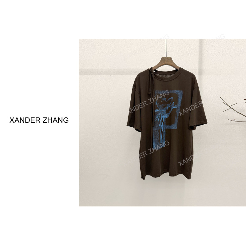 Sweet and Cool Style Lace-Up Printed Loose T-Shirt Ybt1K494, Lazy Style, Versatile and Fashionable