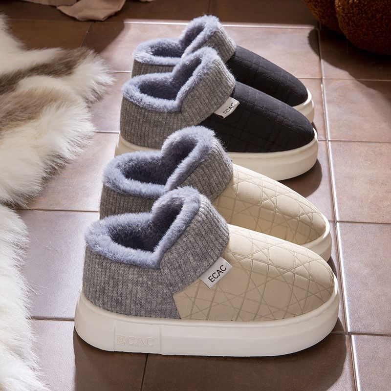 Men's Winter Cotton Slippers with Thickened Sole, Non-Slip, Wear-Resistant, Warm, and Fleece-Lined, Suitable for Home and Outdoor Use