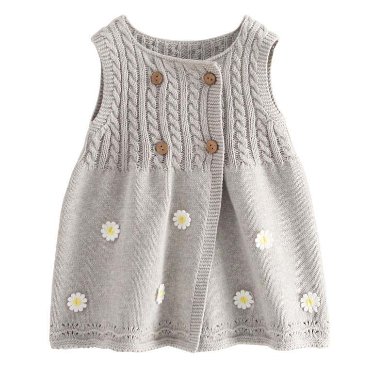 European and American Wind Girls Spring and Autumn Pure Cotton One-piece Dress Cotton Thread Knit Sweater Vest Boy Baby Daisy Waistcoat-Taobao