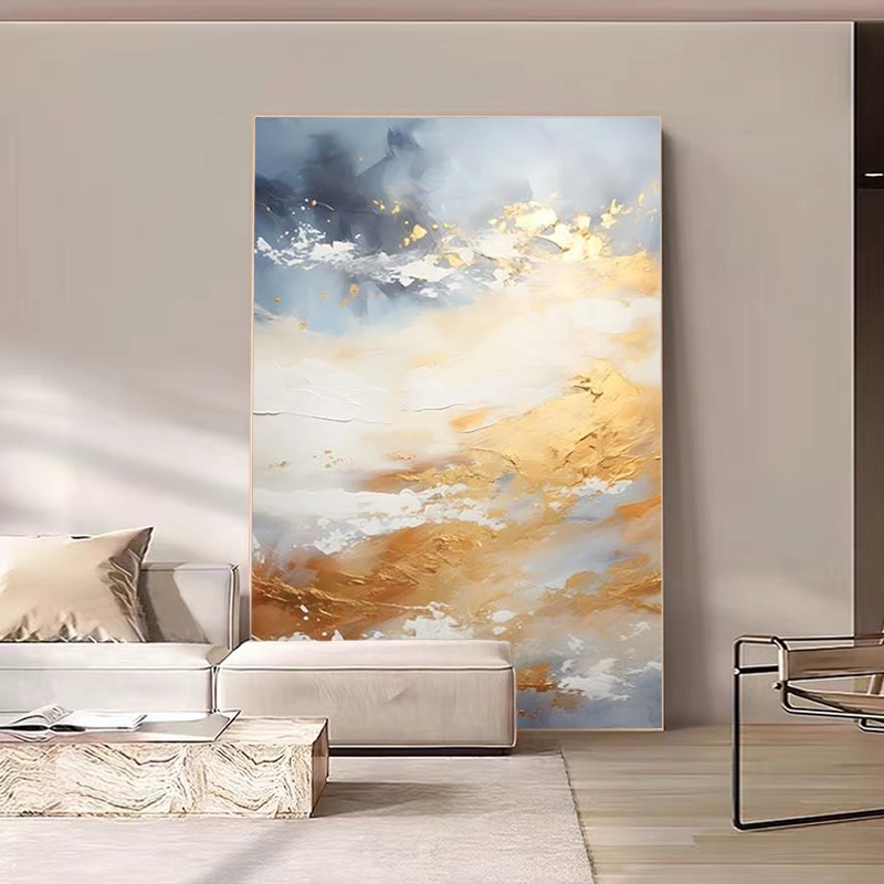 Art Hand-painted Oil Painting High-end Light Extravagant Abstract Painting parlor painting Living room floor painting Xuanguan Decorative Painting Creatine Gold Leaf Painting-Taobao