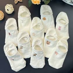 Bear White Boat Socks Women's Low-top Shallow Mouth Summer Thin Ins Trendy Cotton Invisible Socks Non-Slip Non-falling Socks
