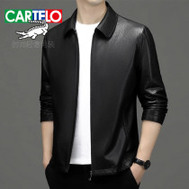 Crocodile Haining genuine leather jacket mens short lapel slim motorcycle leather jacket business casual plus velvet thickened jacket