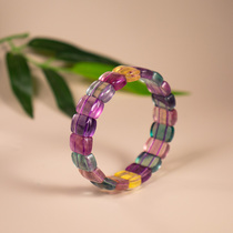 Natural crystal colorful watermelon fluorite hand row purple green yellow fluorite raw stone womens bracelet holiday gift