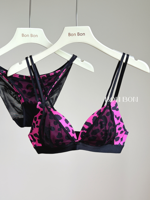 Plum Jam Sexy Leopard Print Lace Lingerie Women's Summer Thin Wireless Triangle Cup Beautiful Back Bra Set Plum Jam Sexy Leopard Print Lace Lingerie Women's Summer Thin Wireless Triangle Cup Beautiful Back Bra Set