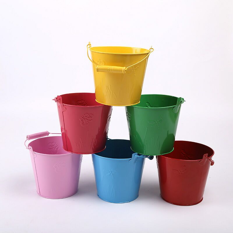 Horticulture Four pieces of beach Sand Shovel Iron Barrel Children Hand Small Buckets Toy Iron Sheet Barrel Fields Wind Pen Holders
