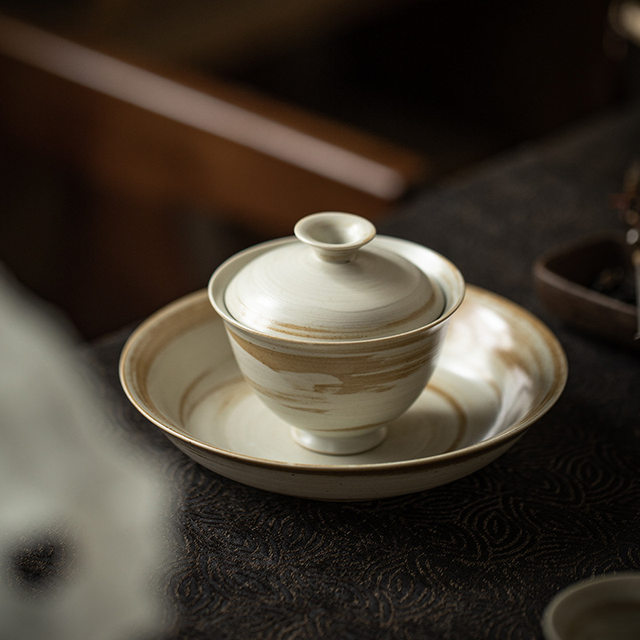 Wabi-sabi style handmade ceramic covered bowl teapot teacup single cup personal special tea brewing kung fu tea set
