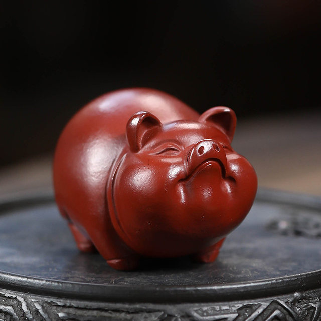 Handmade purple sand Dahongpao tea pet lucky pig zodiac lucky small ornaments tea set tea tray desktop decoration boutique can be raised