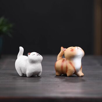 Handmade Purple Clay Tsundere Little Cat Figurine, Fortune-Attracting Listening-To-The-Spring Cat, Tea Pet, Desktop Ornament, Tea Tray Decoration, Tea Toy, Premium Collectible
