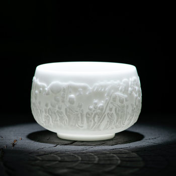 Ice Jade Porcelain Relief Dunhuang Master's Tea Cup, White Jade Ceramic Personal High-End White Porcelain Tea Tasting Single Cup