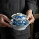 Jingde antique ceramic covered bowl with blue and white dragon pattern