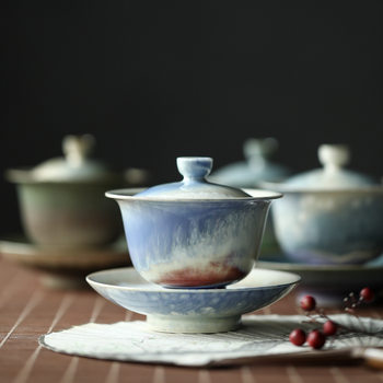 Jingdezhen Fully Handmade Qiongtai Feixue Sancai Gaiwan Tea Set, Tea Cup, Tea Bowl, Single High-End Ceramic
