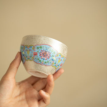 National Style Filigree Silver Enamel Tea Cup Master Cup Ceramic Tea Set Chinese Retro Tea Cup Kung Fu Tea Cup