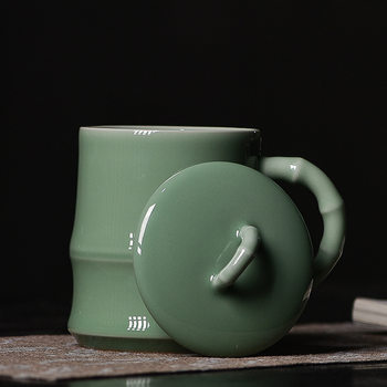 Longquan Celadon Bamboo Cup, High-End Ceramic Office Tea Cup, High-End Personal Tea Cup, 2025 New Model
