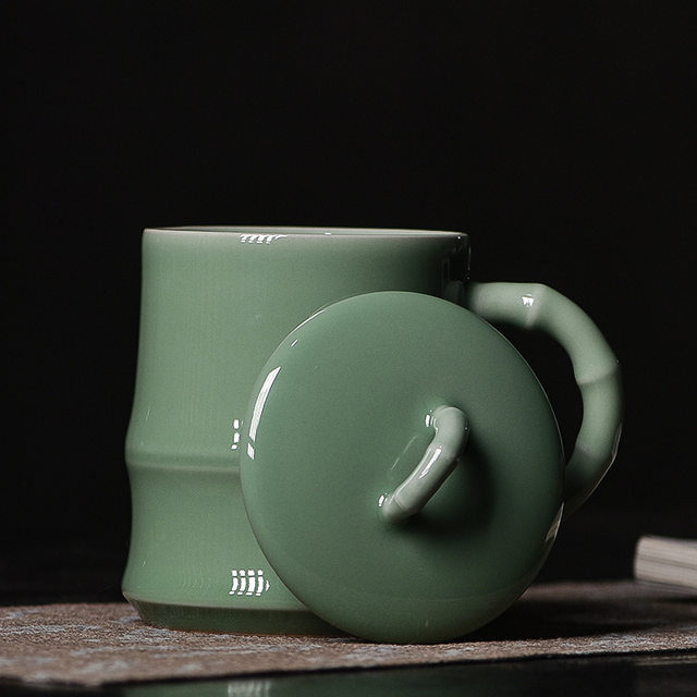 Longquan celadon bamboo cup high-end ceramic office tea cup high-end personal tea cup 2025 new style