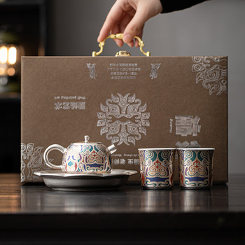 Chen Desheng Dunhuang Ceramic Silver-Plated Kung Fu Tea Set Teacup Teapot Set for Home Use Light Luxury High-End 2026 New Model