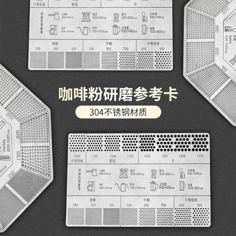 [304不锈钢咖啡粉研磨参考卡磨豆磨粉刻度尺参考咖啡粉粗细比对尺]