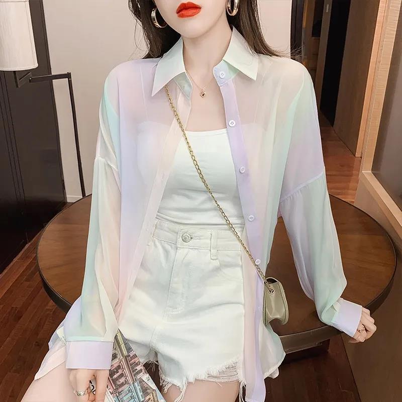 Hong Kong Style High-End Rainbow Unique Sun Protection Shirt 2026 Summer New Niche Design Fashion Top