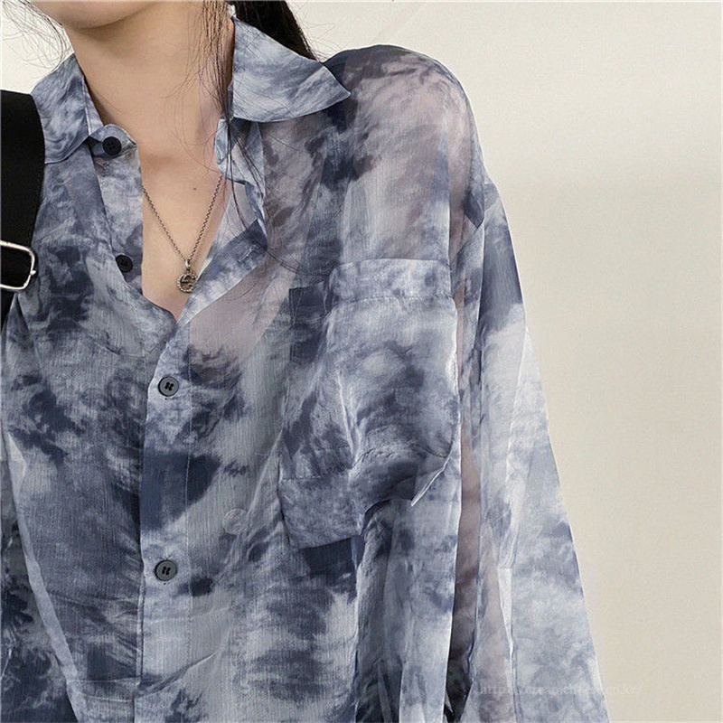 Korean Style Trendy Versatile Fashionable Unique Sun-Protective Outerwear 2026 Summer New Tie-Dye Casual Printed Shirt