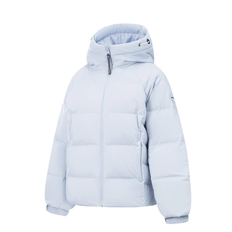 Li Ning Hooded down Jacket for Women, Water-Repellent, 2025 Winter New Style, Warm Duck down Short Jacket Aymv198