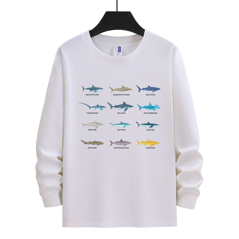 Protect the World's Oceans Day Environmentally Friendly Creatures Cow Lemon Grouper Shark Science Long Sleeve T-Shirt Pure Cotton Clothing