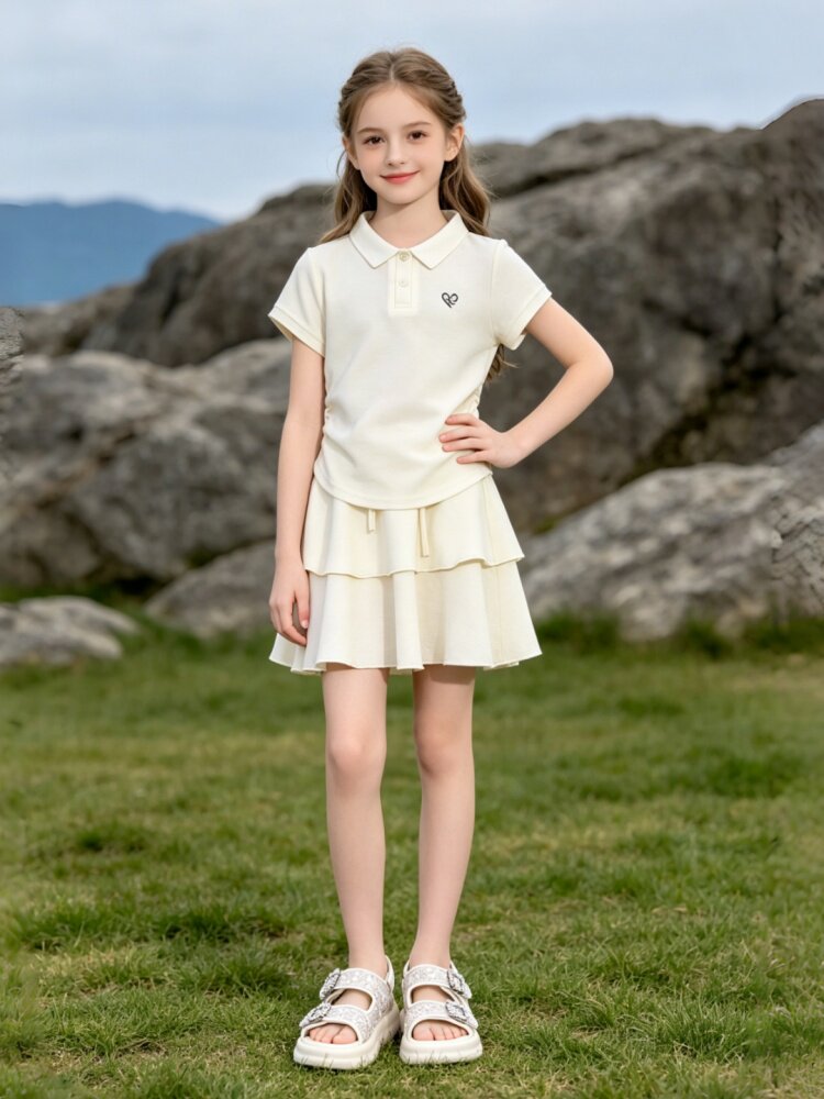 女童夏季polo衫套裙2026新款儿童休闲短袖T恤短裙中大童裙裤t套装 — 4