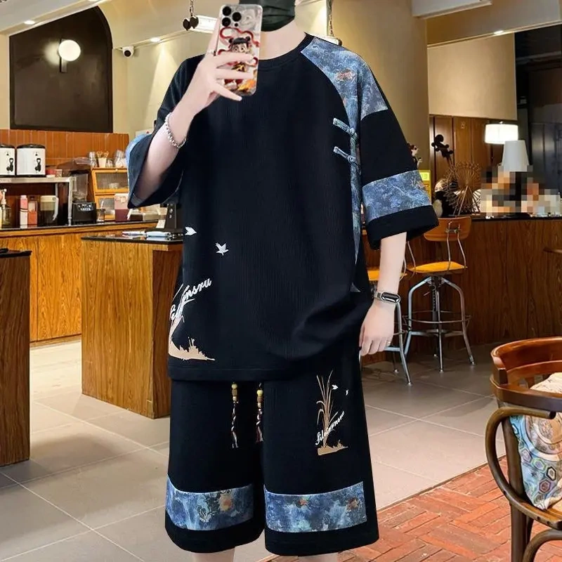 Chinese Style Trendy Short-Sleeved Suit for Men, New Summer Casual Loose Large Size Versatile T-Shirt and Shorts Set Chinese Style Trendy Short-Sleeved Suit for Men, New Summer Casual Loose Large Size Versatile T-Shirt and Shorts Set
