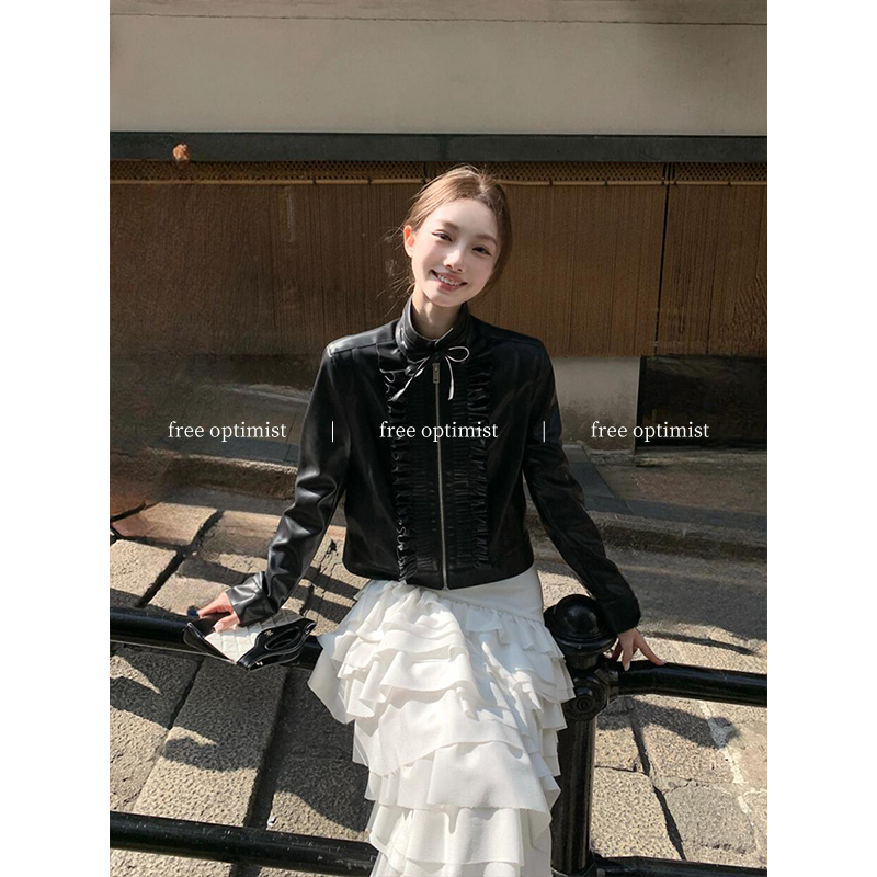 Free Optimist Retro Ruffled Workwear Jacket Pure Desire Style V-Neck Halter Cake Skirt Set