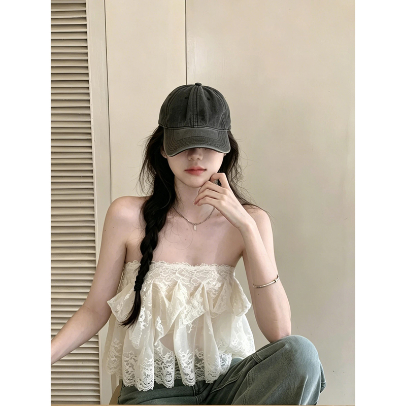 Purely Sensual, Sexy Apricot-Colored Double-Layer Lace Tube Top for Women, 2026 Summer New Style with Lace Design, Short Top Purely Sensual, Sexy Apricot-Colored Double-Layer Lace Tube Top for Women, 2026 Summer New Style with Lace Design, Short Top