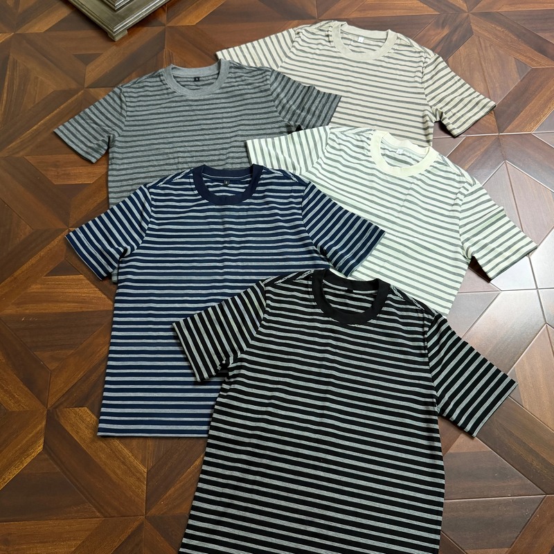 Tum/Tumblerine90 Tencel Lyocell Regular Shoulder Loose Striped Lightweight Short-Sleeve T-Shirt for Commuting, Versatile for Couples